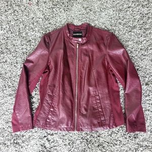 Express Vegan Leather Jacket Maroon With Stretch Panels - Size XL